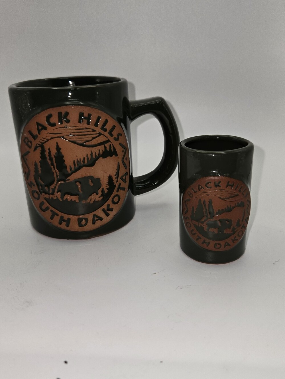 Black Hills of South Dakota Bison Mug And Shot Glass Pottery